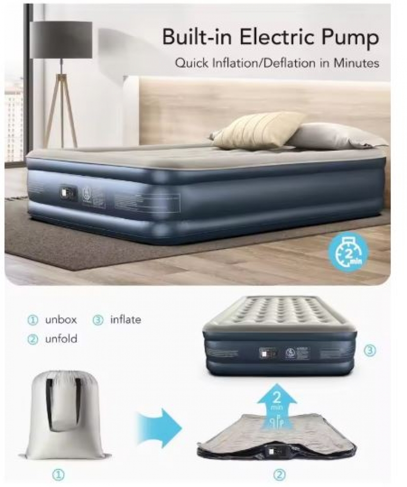 Air Mattress with Built in Pump, 18" Raised Double Comfort Blow up Mattress, Upgraded Four Chamber Airbed, Durable Inflatable Mattress